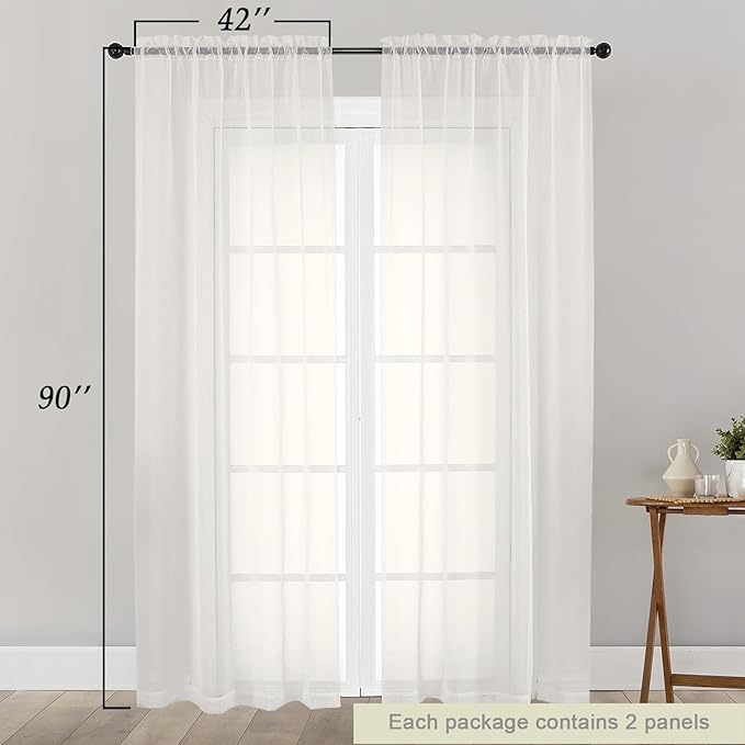 Ivory Sheer Curtains for Bedroom Living Room 90 Inches Long 2 Panels Set, Soft Airy Light Filtering Sheer Window Treatments, Modern Rod Pocket Curtains Drapes, Each 42" Wx90 L Inch