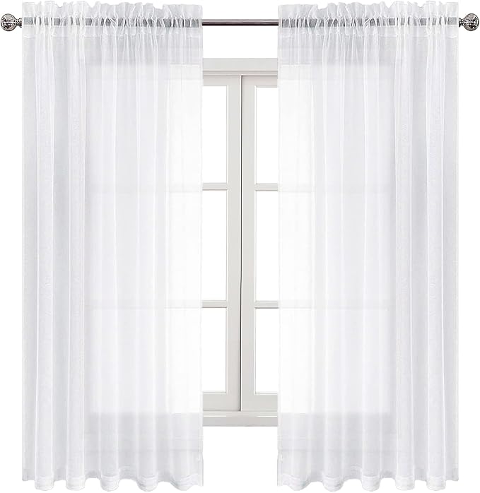 DWCN White Sheer Curtains Semi Transparent Voile Rod Pocket Curtains for Bedroom and Living Room, 60 x 63 inches Long, Set of 2 Panels