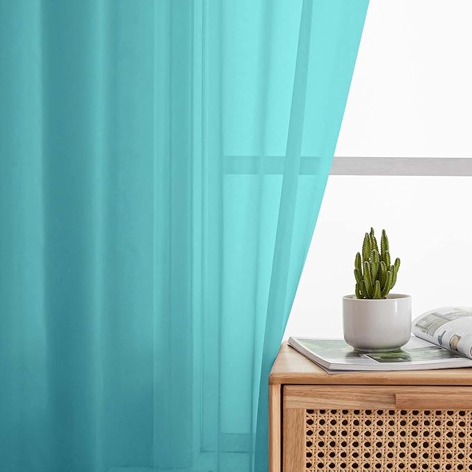 Sheer Turquoise Curtains for Bedroom Living Room 54 Inch Length 2 Panels Set, Solid Soft Airy Light Filtering Window Treatments, Modern Rod Pocket Drapes, Turquoise, 42" Wx54 L Inches