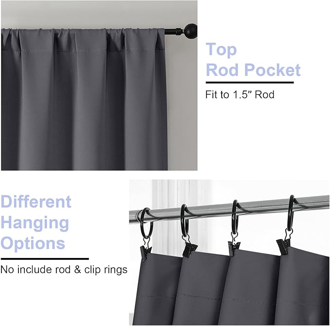 Simplebrand Ava Grey Short 24 Inches Blackout Curtain 2 Panels Set, Half Window Rod Pocket Privacy Curtain Tiers for Kitchen, Curtains Blackout for Bathroom Shades, W30 x L24 Inch, Grey