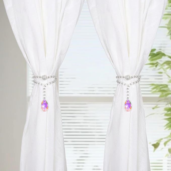SUQ I OME 2 Pack of Luxury Crystal Beaded Magnetic Curtain Tieback and Holdback Curtain Clips Curtain Buckle Curtain Holder Blingbling Curtain Holdbacks for Drapes