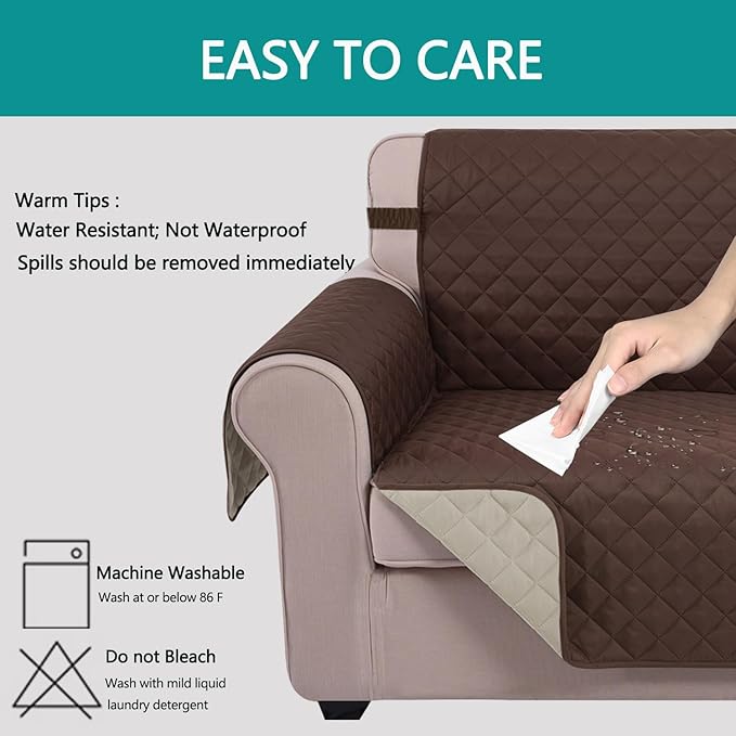U-NICE HOME Loveseat Sofa Cover Reversible Couch Covers for Dogs Friendly with Elastic Straps Water Resistant Furniture Protector for Couch Cover for 2 Cushion (Loveseat, Coffee/Beige)