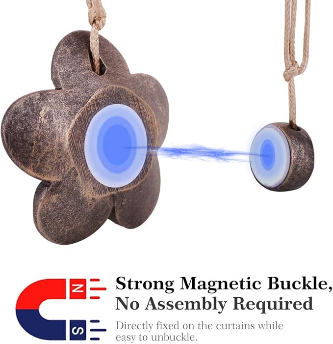 Lewondr Curtain tie Magnetic, 4 Pieces Vintage Resin Flower Curtain Drapery Holdback Window Curtain Decorative Buckle Holder for Home Cafe Balcony - Coffee