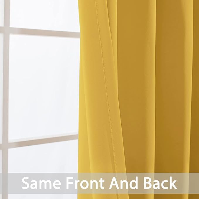 Yakamok Grommet Room Darkening Soft Thermal Insulated Mustard Yellow Blackout Curtains Window Panels for Bedroom, Width 52 Inch by Length 96 Inch, Two Curtain Panels