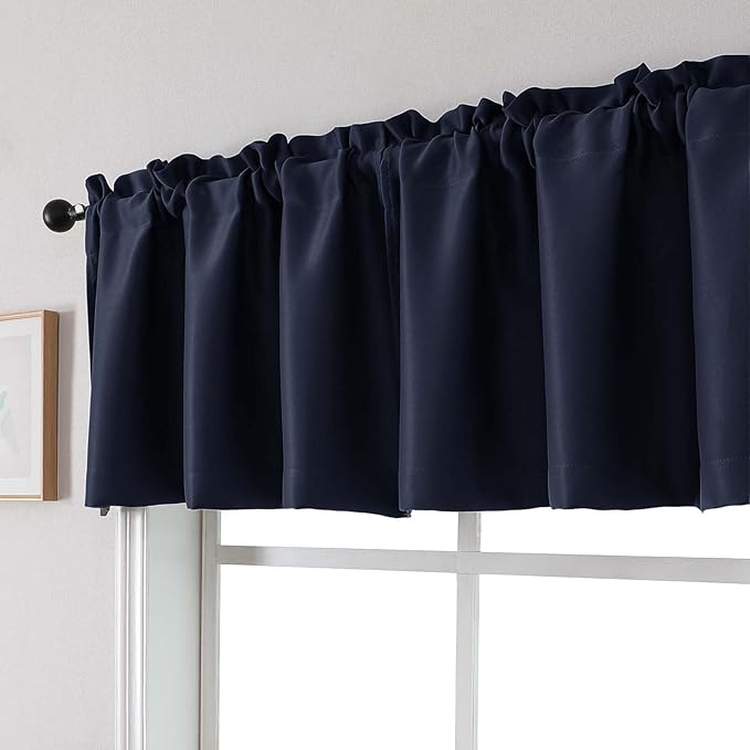 Chyhomenyc Navy Blue Blackout Valances for Windows, Short Window Valance Curtains for Living Room Bedroom Bathroom, Room Darkening Solid Privacy Small Kitchen Valances, 60Wx16L, 2 Pack