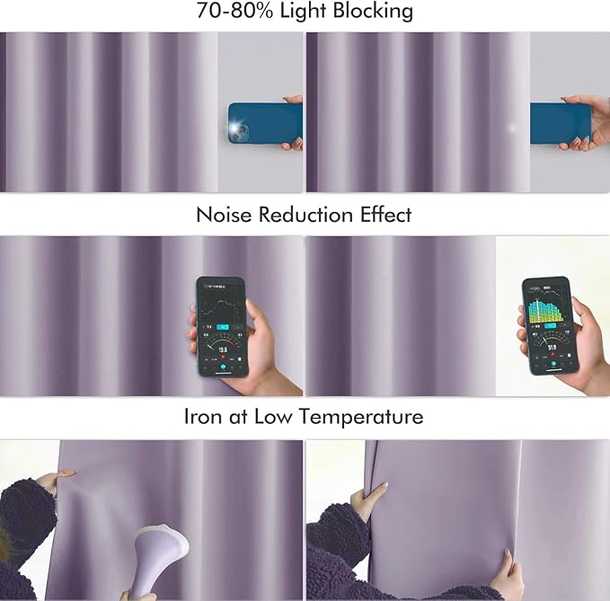 MIULEE Lilac Back Tab Blackout Curtain 96 Inch Long 2 Panels Set for Bedroom, Rod Pocket/Pinch Pleat Thermal Insulated Living Room Darkening Pleated Light Blocking Floor to Ceiling Drape