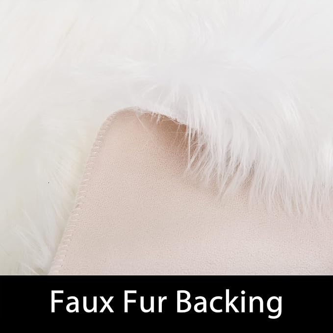 Latepis White Faux Fur Sheepskin Rug 4x6 for Living Room, Fuzzy Rugs Fluffy Washable Rug for Bedroom, Playroom, Luxury Room Decor, Rectangle