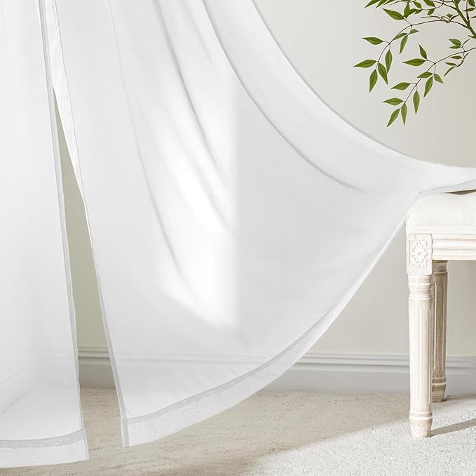 MIULEE Short Sheer Curtains 54 Inches Long, 4 Panels Set, Light Filtering Rod Pocket Curtains for Kitchen/Bathroom Small Windows, 42W x 54 Inches, White