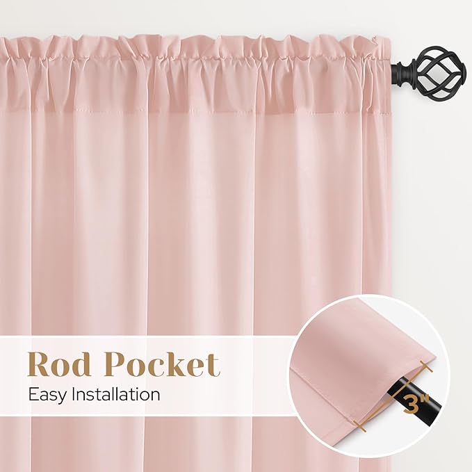 HOMEIDEAS Non-See-Through Blush Pink Privacy Sheer Curtains, 52 X 96 Inches Long 2 Panels Sheer Curtains Light Filtering Window Drapes for Bedroom Living Room