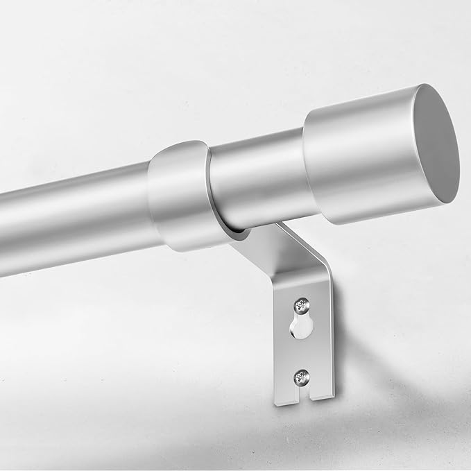 IFELS Heavy Duty Curtain Rods for Windows 28 to 48 Inch, 1 Inch Silver Curtain Rods for Outdoor, Farmhouse, Bedroom, Kitchen, Living Room, Adjustable Easy Install Drapery Rod (A2,Silver,30"-60")