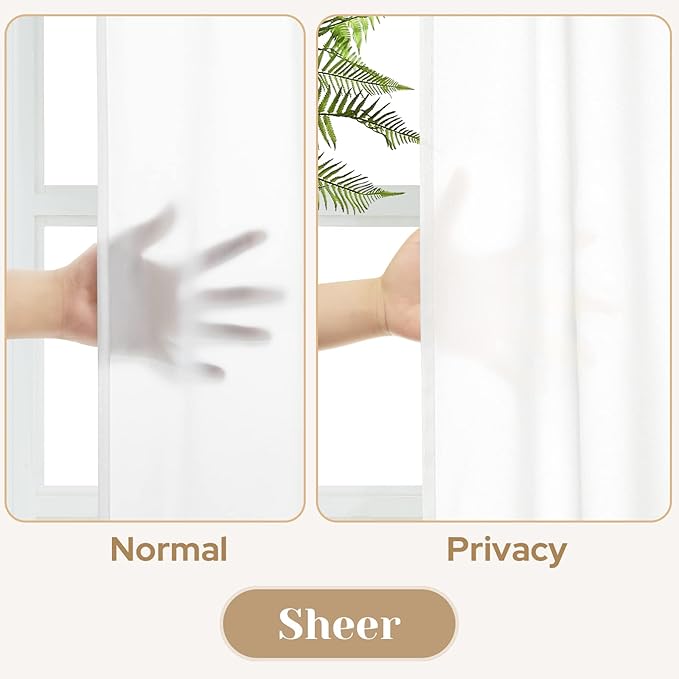 HOMEIDEAS Non-See-Through White Privacy Sheer Curtains, 52 X 72 Inches Long 2 Panels Sheer Curtains Light Filtering Window Drapes for Bedroom Living Room