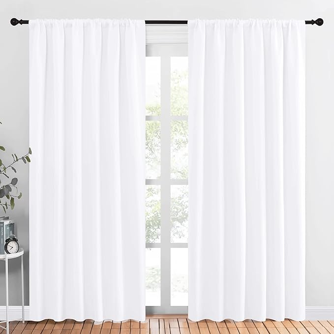 NICETOWN White Curtains, 50% Light Blocking Curtain Panels for Bedroom, Home Decoration Easy-Care Solid Rod Pocket Draperies/Drapes, Window Covering for Kitchen (2 Panels, 70 by 84, White)