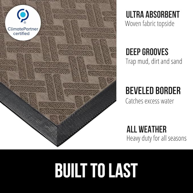 GORILLA GRIP 100% Waterproof All-Season WeatherMAX Doormat, 72x24, US Designed Natural Rubber, Stain and Fade Resistant, Low Profile Indoor Outdoor Door Mats, Easy Clean Patio Mat, Taupe Basket Weave