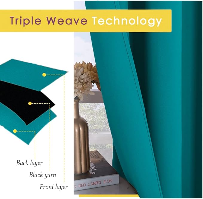 NICETOWN ROM Darkening Curtains 72 inch Length 2 Panels, Thermal Insulated Grommet Blackout Curtains for Modern Casual Elegant Bedroom Kids Room Theme Decoration (Peacock Teal, 2 Pieces, W42)
