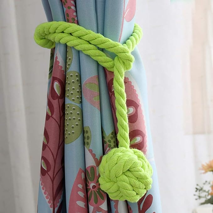 Melaluxe 2 Pack Curtain Tiebacks - Heavy Duty Curtain Rope Tieback, Handmade Rural Decorative Curtain Holdbacks (Light Green)