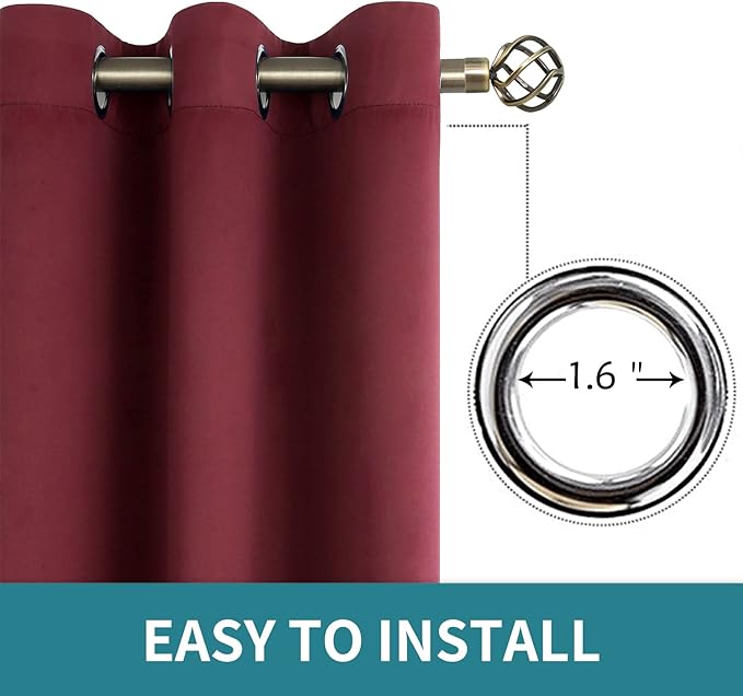 BGment Blackout Curtains for Bedroom - Grommet Thermal Insulated Room Darkening Curtains for Living Room, Set of 2 Panels, Each 46 x 54 Inch, Burgundy Red