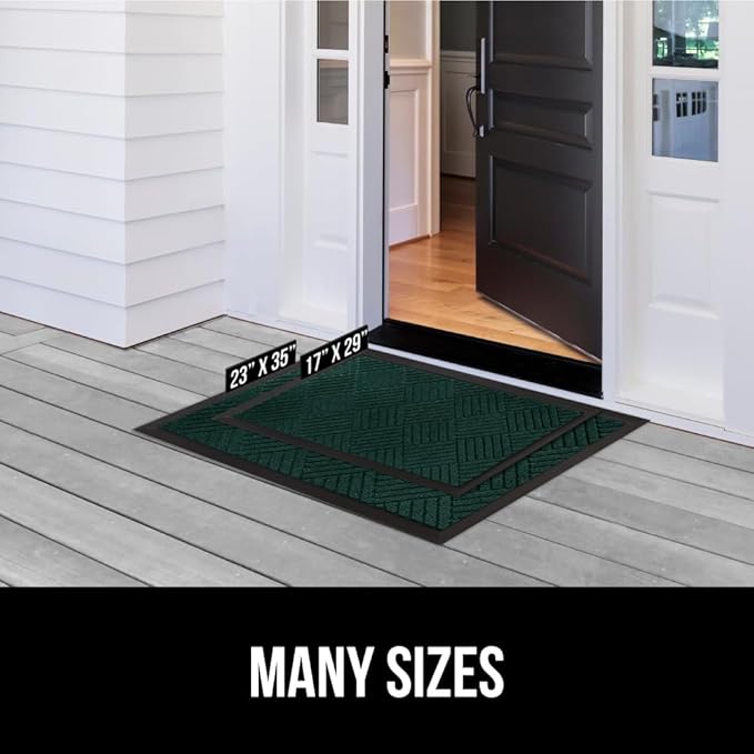 GORILLA GRIP 100% Waterproof All-Season WeatherMAX Doormat US Designed Natural Rubber, Stain and Fade Resistant, Low Profile Indoor Outdoor Door Mats, Easy Clean Patio Mat, 29x17, Green Diamond