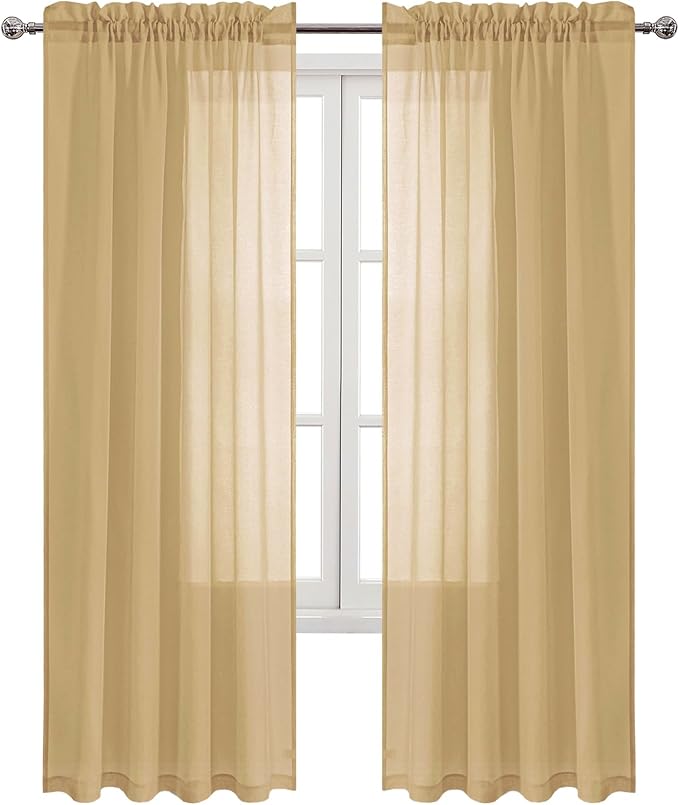 DWCN Taupe Sheer Curtains Semi Transparent Voile Rod Pocket Curtains for Bedroom and Living Room, 52 x 84 inches Long, Set of 2 Panels