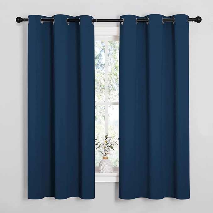 NICETOWN Bedroom Curtain Panels Blackout Draperies, Thermal Insulated Solid Grommet Blackout Curtains/Drapes (Moroccan Blue, 1 Pair, 29 by 40-inch)