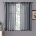 Tollpiz Short Sheer Curtains Linen Textured Bedroom Curtain Sheers Light Filtering Rod Pocket Voile Curtains for Living Room, 54 x 45 inches Long, Dark Grey, Set of 2 Panels
