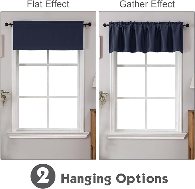 Chyhomenyc Navy Blue Valances for Window, Room Darkening Short Curtains for Kitchen Bedroom Living Room, Rod Pocket Top Small Window Treatment Valance RV Bunk Panels, 40" Wx18 L, 2 Pieces