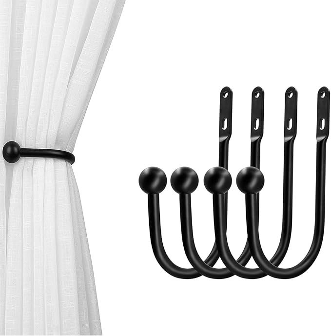 VRSS Wall Mount Curtain Tiebacks Drapery Holdbacks Curtain Holdback Hooks 6" L x 3" W Simple Style (4pcs Black)