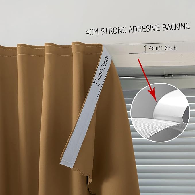 Self Adhesive Curtains, Stick Curtain Blackout Shades Window Cover Curtains for Living Room No Drilling, 59" W X 71" L, Brown, 1 Panel