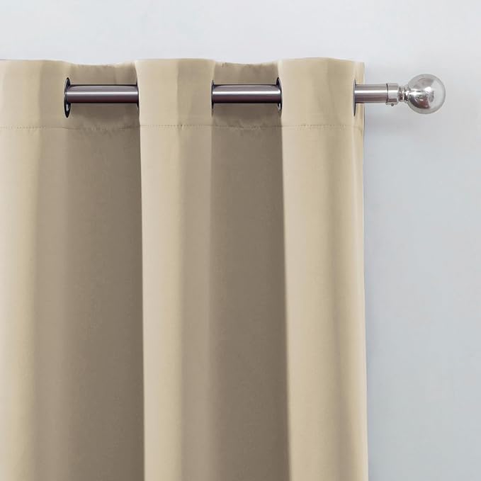 LEMOMO Beige Blackout Curtains 42 x 54 Inch Length Set of 2 Panels Grommet Bedroom Curtains for Living Room