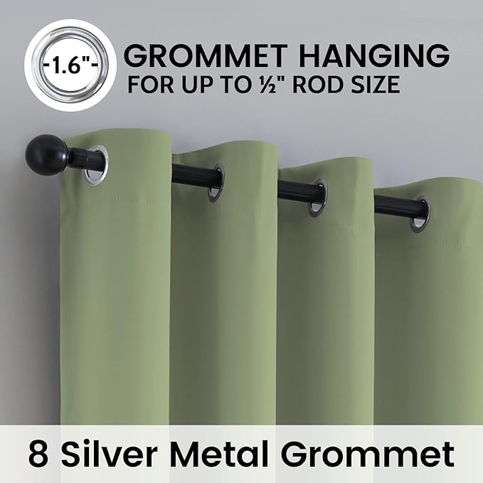 SimpleHome 100% Blackout Curtains for Bedroom,Thermal Insulated Grommet Window Drapes Room Darkening Sage Curtains for Living Room with Black Back,52 x 63 Inch,2 Panels
