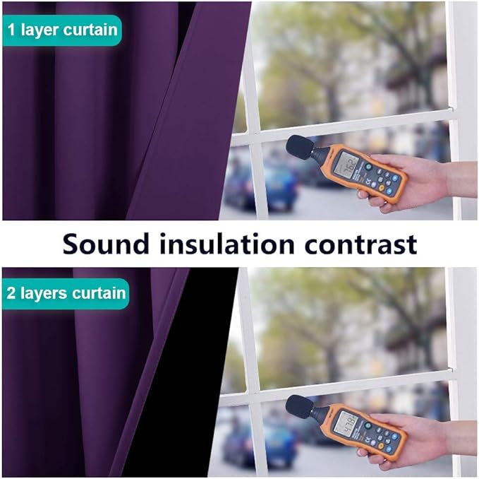 NICETOWN 100% Blackout Room Warming Curtains 45 inches Long, Royal Purple, 2 Panels, 42-inch W, Thermal Insulated Full Blackout 2-Layer Lined Curtains, Energy Efficiency Window Drapes for Dining Room