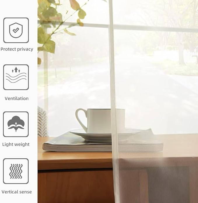 youleyar Solid Sheer Rod Pocket Curtain Voile Draperies 4 Panels Ivory Beige Black Grey Coffee 52 Inch Width 45 Inch Long 1 Pair for Kitchen Bedroom Children Living Room Yard(Ivory,52Wｘ45L)