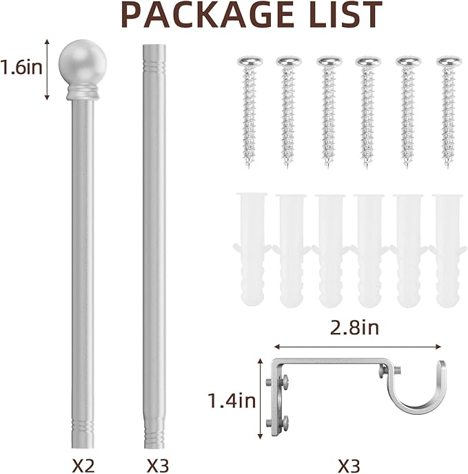 SMODBRODRE Curtain Rods for Window 32 to 78, Silver 5/8 inch Splicing Single Window Curtain Rod Set with Brackets