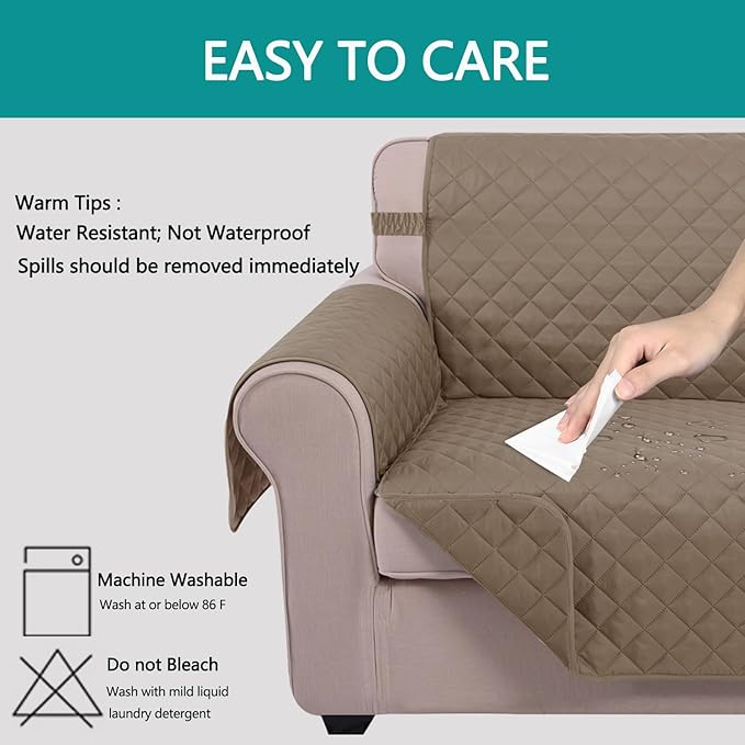 U-NICE HOME 4 Seater Sofa Cover 91 Inch Large Couch Covers for 4 Cushion Couch with Elastic Straps Water Resistant Furniture Protector Cover for Pets Cat (Sofa XX-Large, Taupe/Taupe)