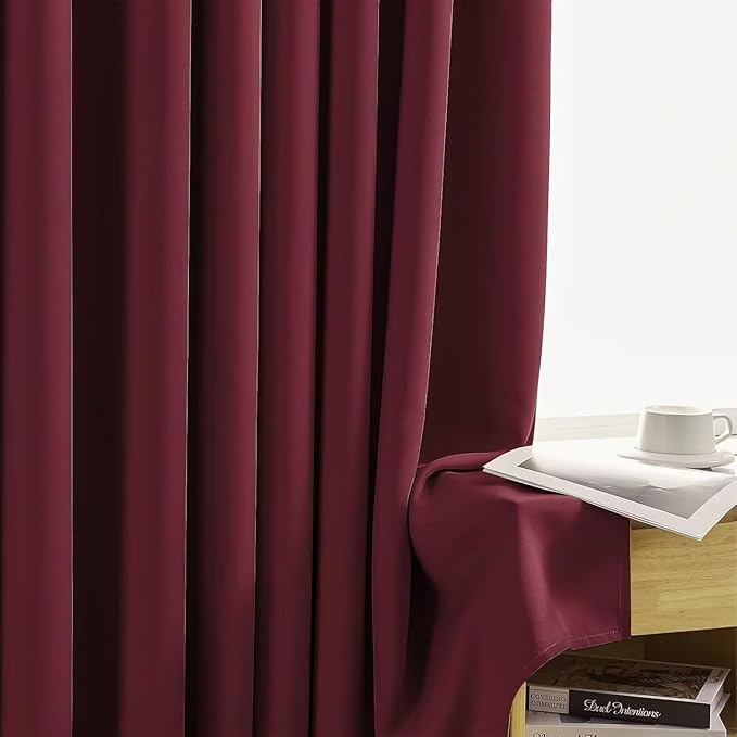 Joydeco Blackout Curtains for Bedroom 96 inch Long 2 Panels, Thermal Insulated Room Darkening Curtains with Grommets, Soft Window Drapes for Living Room (W52 x L96 Inch, Burgundy Red)
