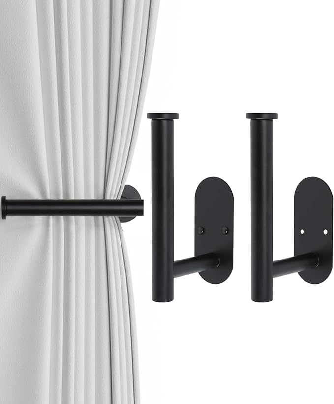 Hoousuper 2pcs Black Stainless Steel Curtain Holdbacks, Tiebacks, Wall Mounted Curtain Pull Backs, Side Holders, Hooks