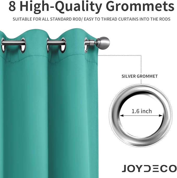 Joydeco Blackout Curtains 72 Inch Length 2 Panels Set, Thermal Insulated Long Curtains& Drapes 2 Burg, Room Darkening Grommet Drapes for Living Room Bedroom Window (W52 x L72 Inch, Peacock Blue)