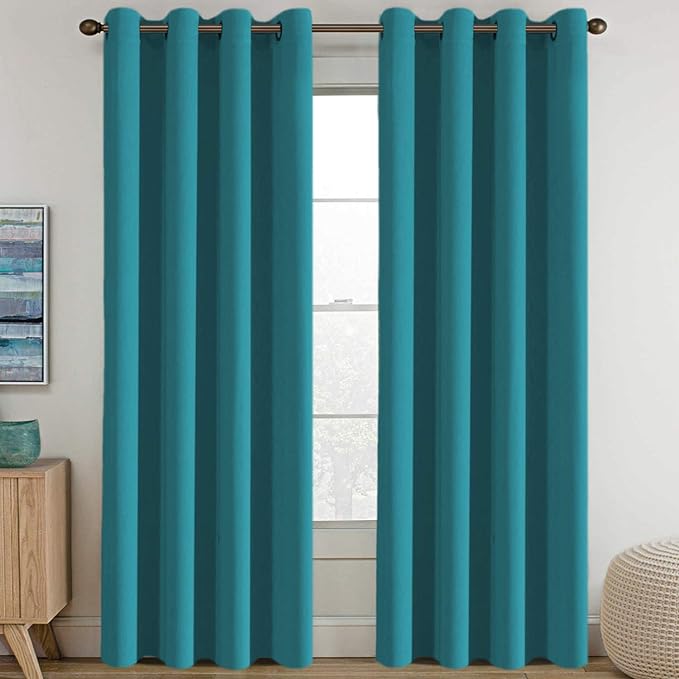 H.VERSAILTEX Blackout Thermal Insulated Living Room Curtains 84 inches Long Kids Boys Room Curtains for Bedroom - Room Darkening Window Treatment Grommet One Panel, Turquoise Blue, 52'W x 84'L