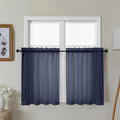 Gwine Navy Blue Sheer Curtains 30 Inch Length, Short Light Filtering Voile Small Cafe Kitchen Curtains with Rod Pocket, Short Curtain for Bathroom Window, 42x30 Inch, 2PCS