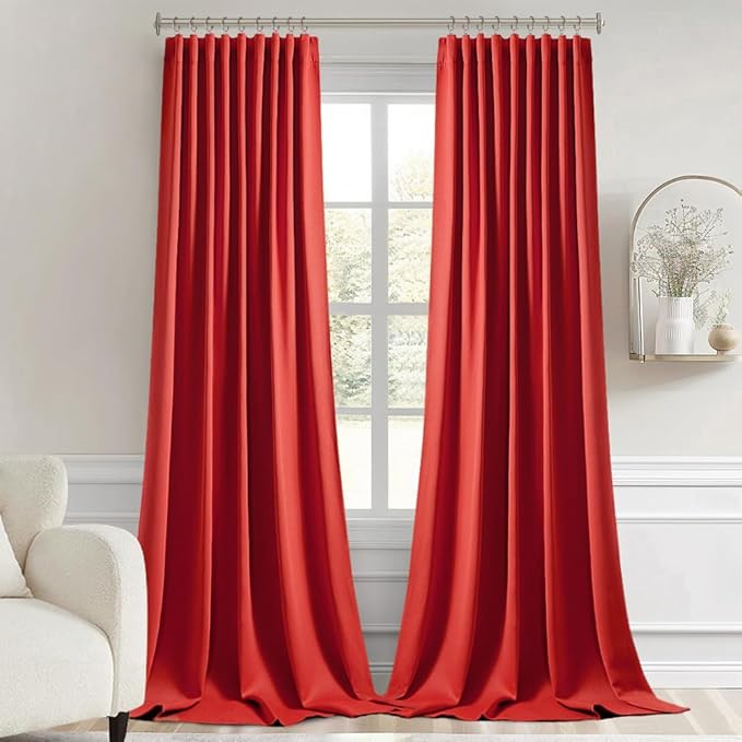 MIULEE Christmas Red Back Tab Blackout Curtains 102 Inch Long 2 Panels Set for Living Room Bedroom, Rod Pocket/Pinch Pleated Thermal Insulated Room Darkening Light Blocking Floor to Ceiling Drapes