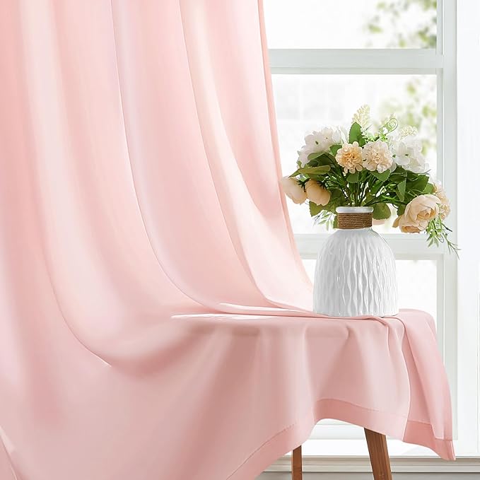 HOMEIDEAS Non-See-Through Blush Pink Privacy Sheer Kitchen Curtains, 30 X 36 Inches Long 2 Panels Short Sheer Curtains Light Filtering Bathroom Window Drapes for Bedroom Living Room