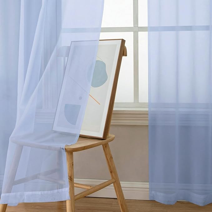 OWENIE Sheer Curtains 96 inches Long 2 Panels Set for Living Room/Bedroom, Rod Pocket Voile Sheer Panel Drapes, Airy Soft Fabric Window Treatments, 2pcs, Each 42" W x 96" L, Demin