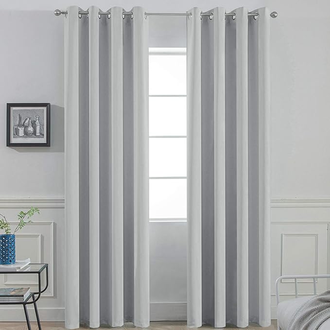 Yakamok Soft and Smooth Blackout Curtains for Bedroom - Grommet Thermal Insulated Room Darkening Curtains for Living Room, Set of 2 Panels (52 x 84Inch, Light Grey)