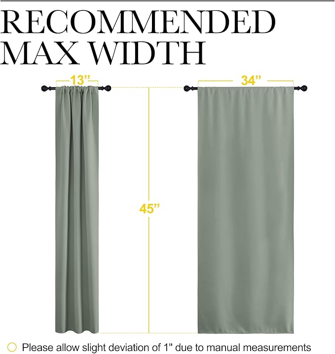 NICETOWN Window Curtains Blackout Drapes - Thermal Insulated Solid Rod Pocket Blackout Curtains/Draperies for Living Room (Greyish Green, One Pair, 34 by 45-Inch)