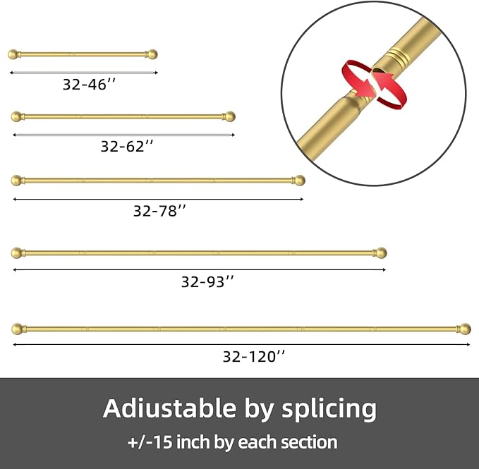 GXOACKJ Curtain Rods for windows 32-62 inch, 5/8 inch Decorative Gold Splicing Heavy Duty Metal Curtain Rod set with Brackets