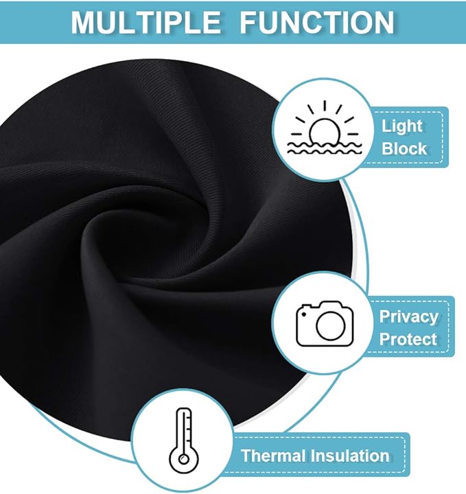 RYB HOME Extra Wide Blackout Curtains for Bedroom Living Room 72 inches Long, Thermal Insulated Privacy Drapes for Nursery Home Theater Dining Room, Width 62 by Length 72, Black, 2 Panels