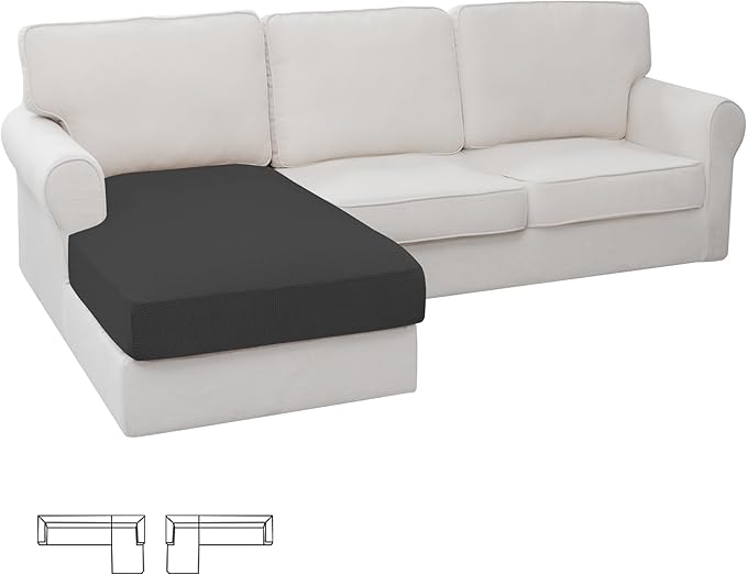 Easy-Going Stretch Sectional Couch Covers 1 Piece Chaise Lounge Slipcover L Shape Separate Cushion Couch Seat Chaise Cover for Both Left/Right Sectional Couch Dark Gray