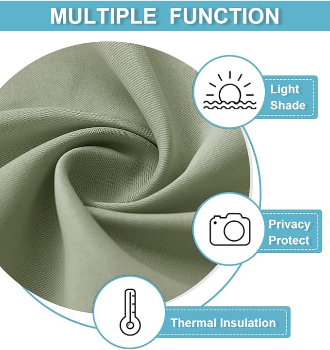 RYB HOME Blackout Cafe Curtains 30 inch Length, Short Light UV Heat Blocking Energy Saving Privacy Curtain Tiers for Basement Bathroom Kitchen Window, Width 29 by Length 30, Sage Green, 2 Panels