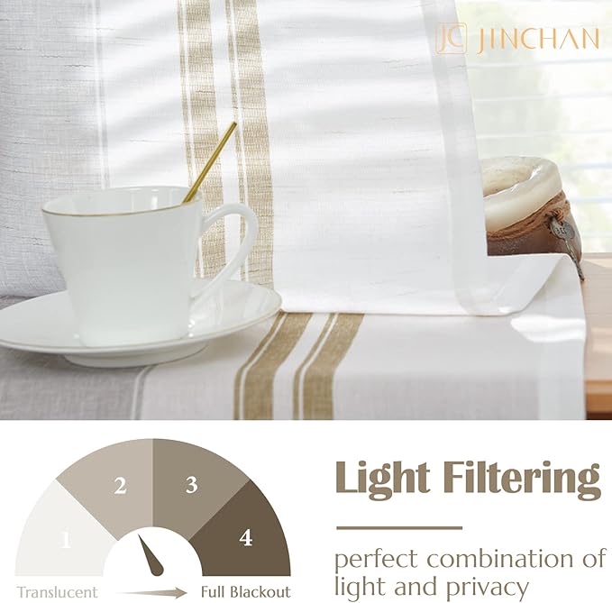 jinchan Striped Valance Farmhouse Window Treatment Linen Textured Drapes for Small Windows Kitchen Living Room RV Vintage Valance 16 Inch Rod Pocket 1 Panel Taupe and Grey