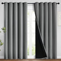 Yakamok 100% Blackout Lined Panels, Thermal Insulated Blackout Curtains for Bedroom, Heat Blocking Drapes for Living Room(62Wx84L, Grey, 2 Panels)