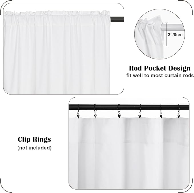 FRAMICS Farmhouse Cotton Linen Curtains for Living Room, Boho Button Curtains 84 Inch Length 2 Panels, Rustic Country Linen Window Curtain for Bedroom Rod Pocket Drapes, 52 x 84 Inch, White and Linen